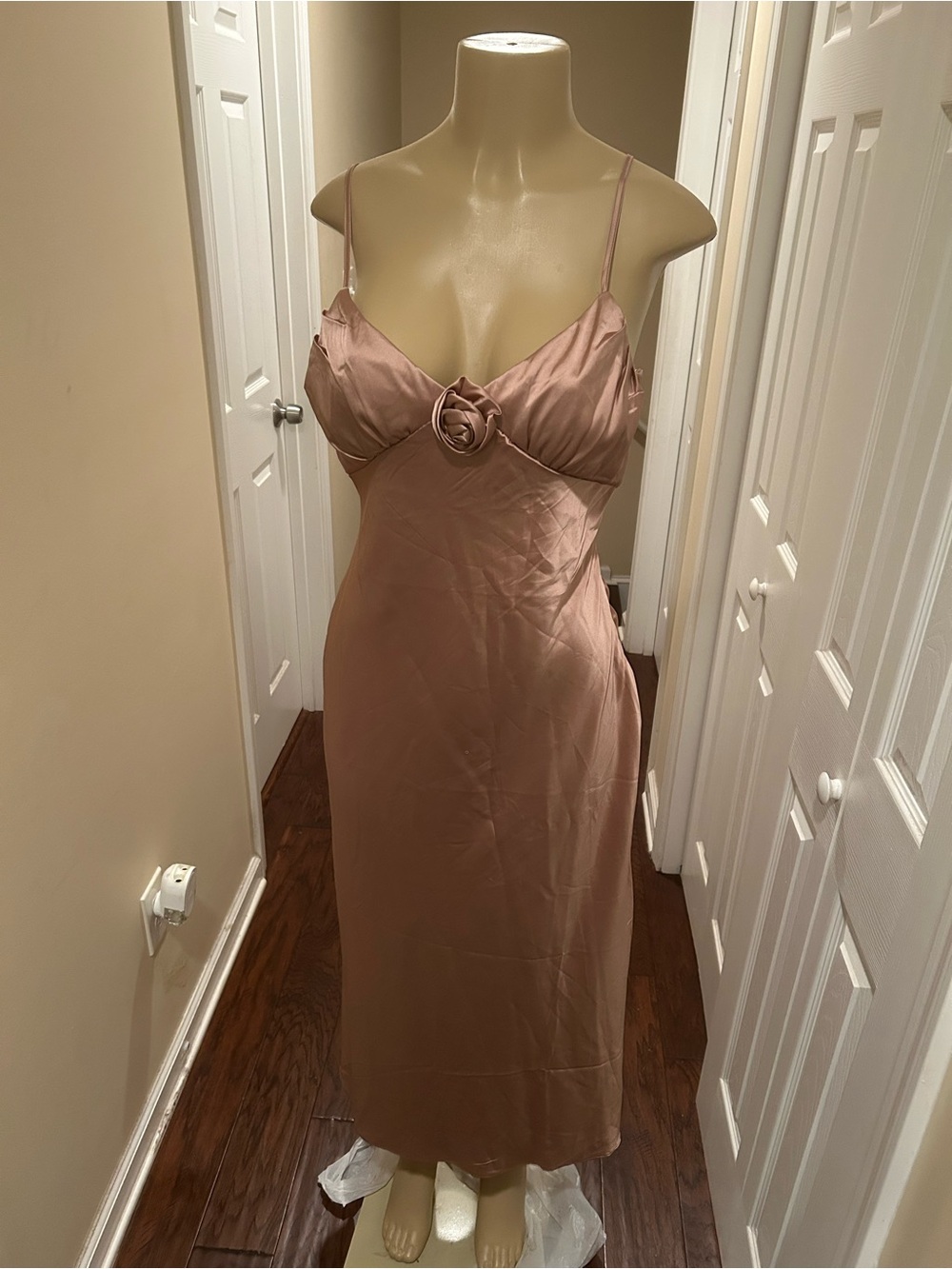 Sexy Silky Spaghetti-Strap Slip Dress in Dusty Rose